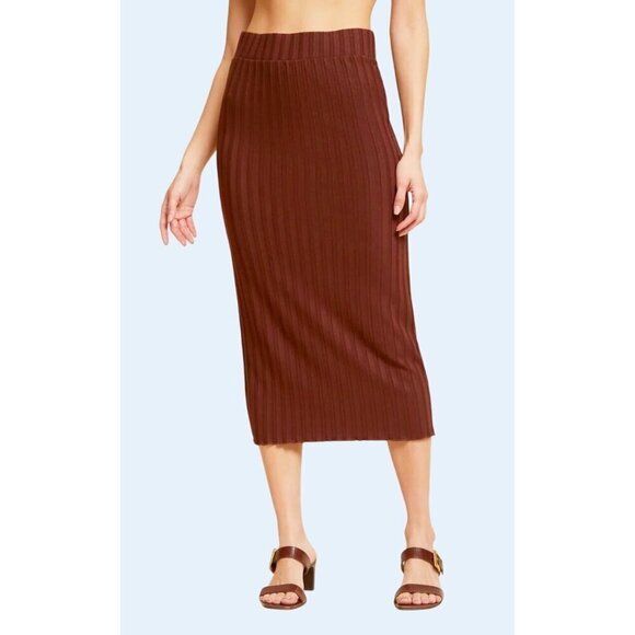 NATION LTD Amber Ribbed Pencil Skirt Pinot Noir Brown Sz XS - Picture 1 of 6